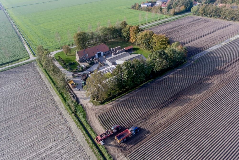 De kippers worden gelost op het naastgelegen erf van plaatsgenoot Sytze Bakker. De kisten met pootgoed gaan ook bij Bakker in de bewaring.