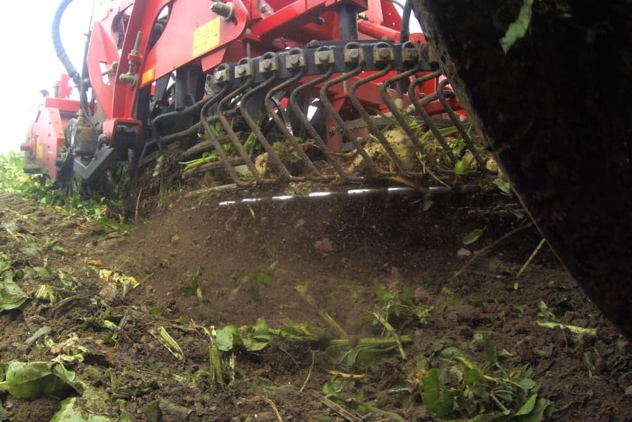 Tim Romkes van loonbedrijf Van Dun uit Rutten bestuurt de Agrifac SixxTraxx rooier van loonbedrijf Cintegro uit Ens.