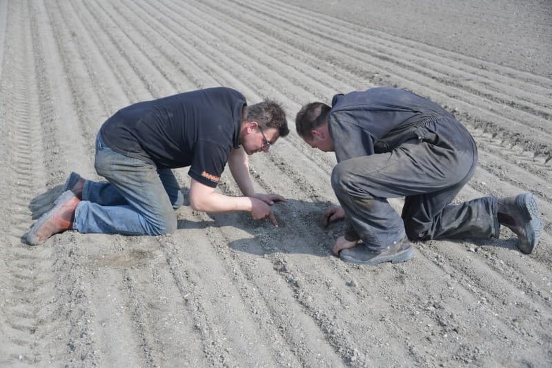 In de Wieringermeer zaait loonbedrijf Hopmans 7,5 hectare uien bij Jan Veldt in Slootdorp.