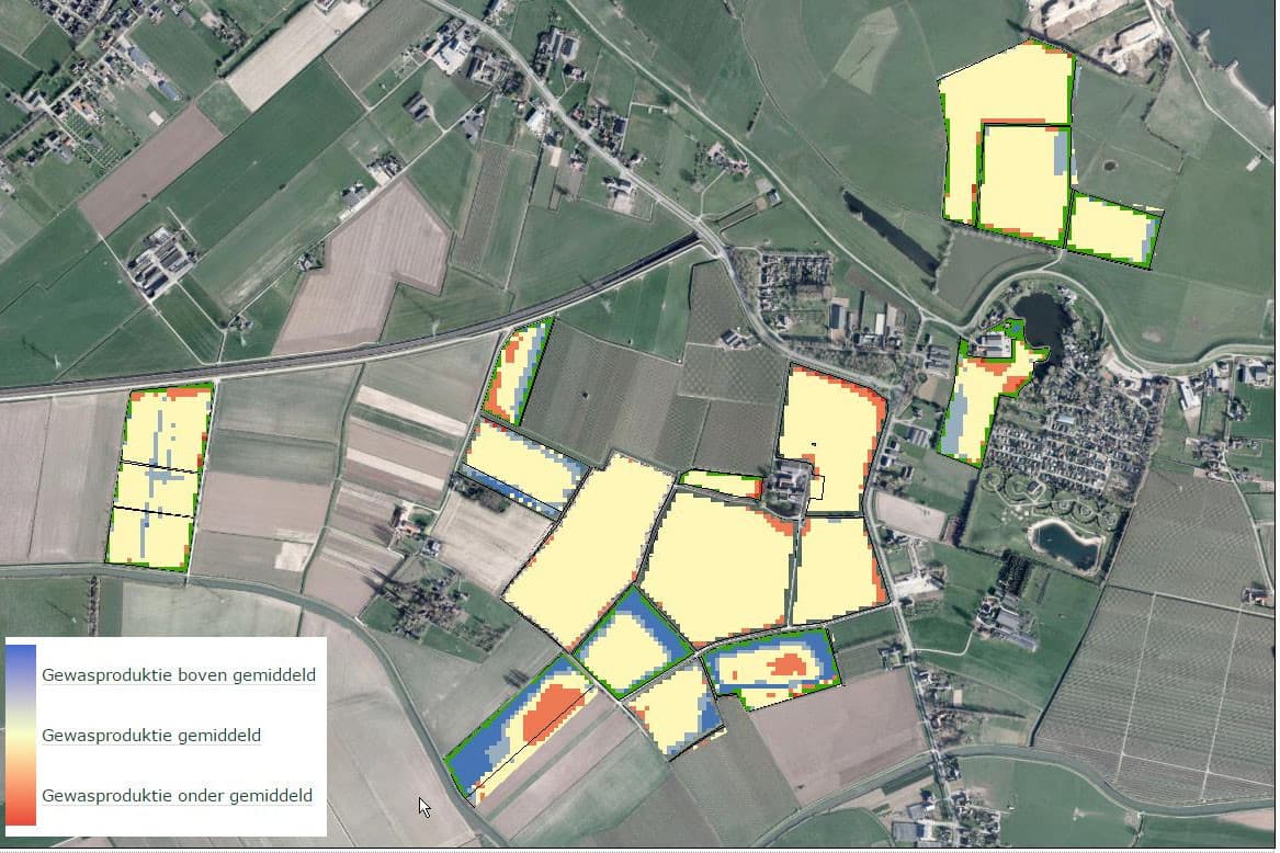 Satellietbeelden tonen de verschillen in biomassa. Veehouders zien eenvoudig goede en slechte stukken. Foto: Eurofins
