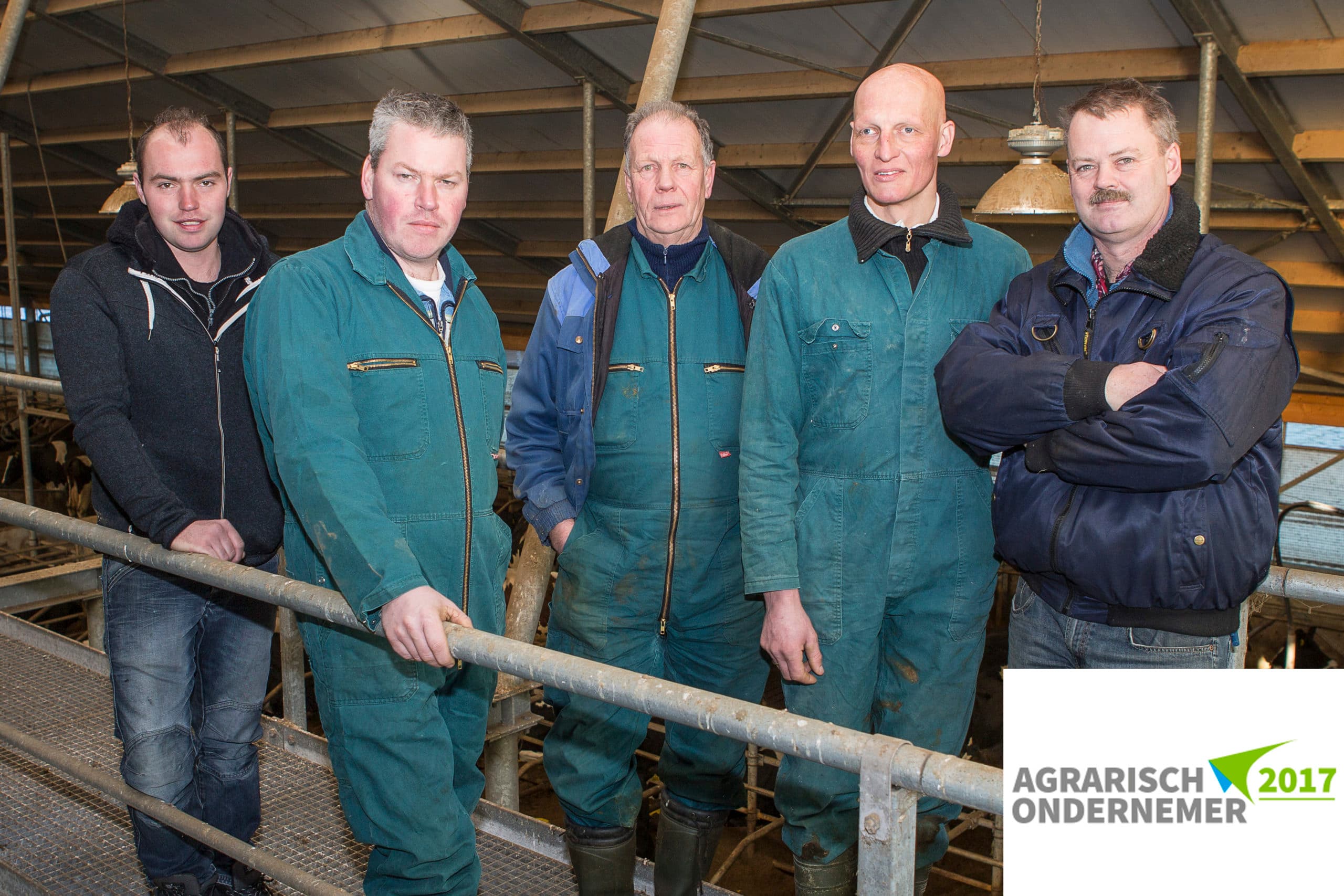 V.l.n.r. Lenard de Kock, Gerrit Korevaar, Bas Blokland, Jan Kloek en Louis de Groot van de Heihoeve. Foto: Peter Roek
