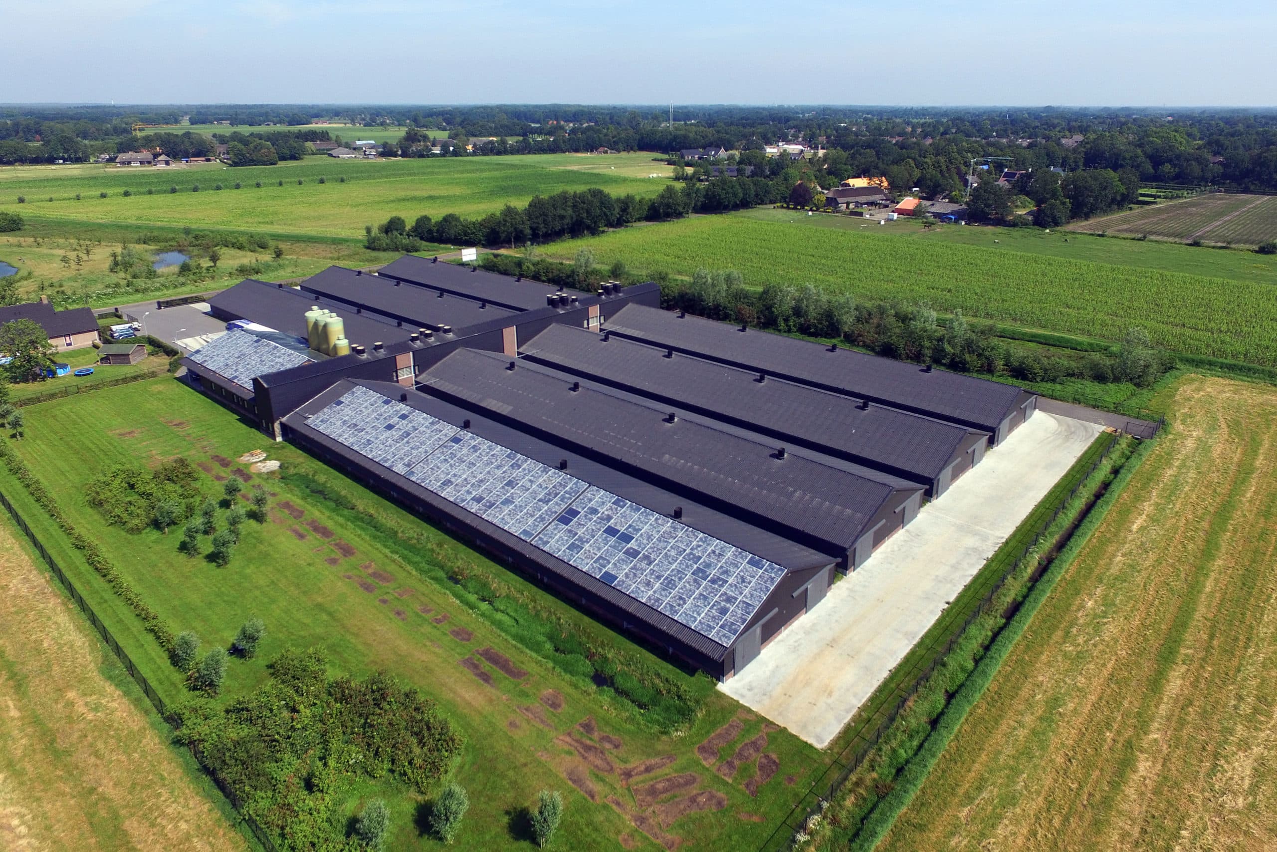 Beeld van de schade door het noodweer bij een pluimveebedrijf in Someren