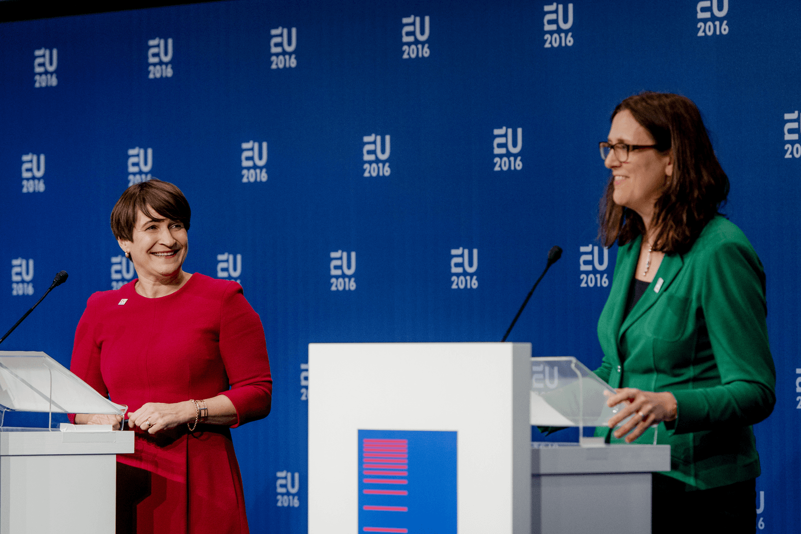 Minister Lilianne Ploumen en Eurocommissaris Cecilia Malmström.<br /><em>Foto: ANP </em>