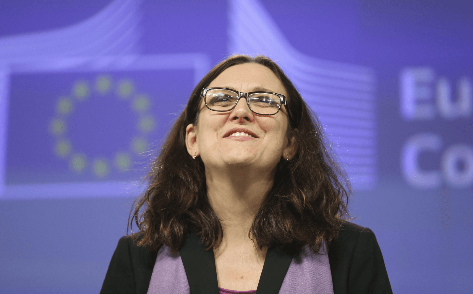 De Canadese handelsminister Chrystia Freeland tijdens haar bezoek in Brussel.</p> <p><em>Foto: ANP</em>