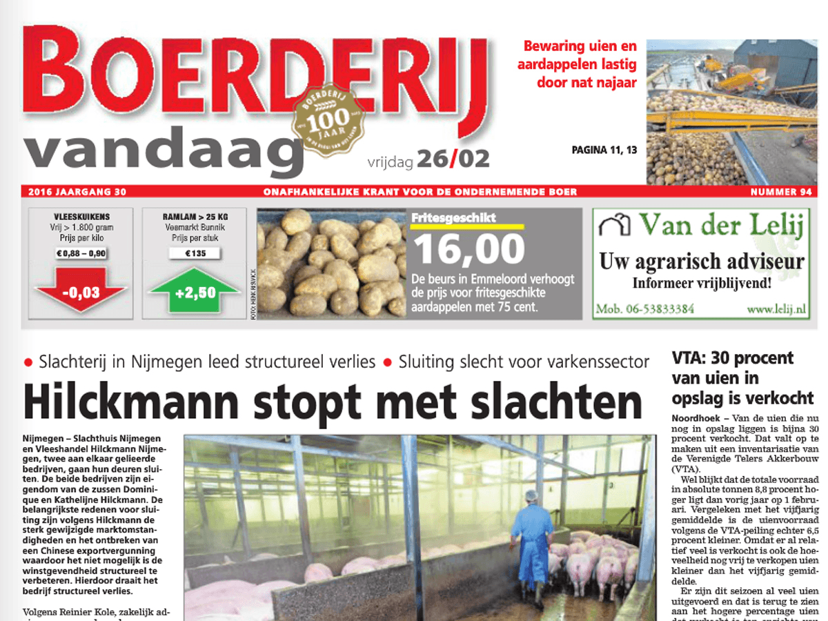 Boerderij Vandaag verschijnt dag later