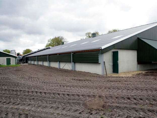 De scharrelvleeskuikens groeien in de nieuwe stal zo'n 40 gram per dag. De langzaam groeiende kuikens blijven 56 dagen op het bedrijf.  <br> Het scharrelconcept spreekt ons aan. Het past ook goed op ons gemengde bedrijf. Doordat de kuikens er langer in zitten, hoef je minder vaak op te zetten en heb je minder arbeidspieken", aldus Brilman.