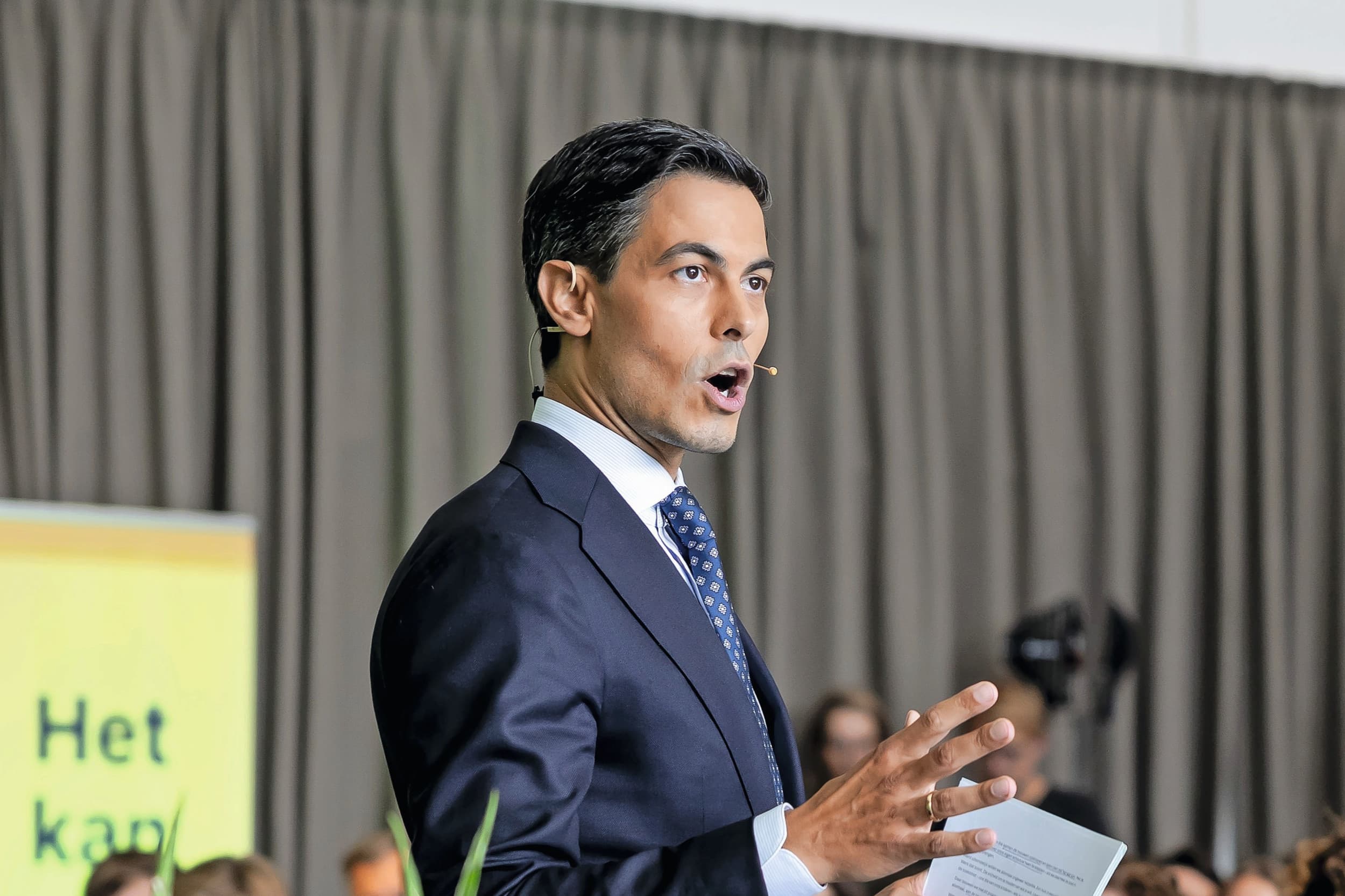 D66-fractievoorzitter Rob Jetten tijdens de presentatie van het conceptverkiezingsprogramma. Foto: ANP