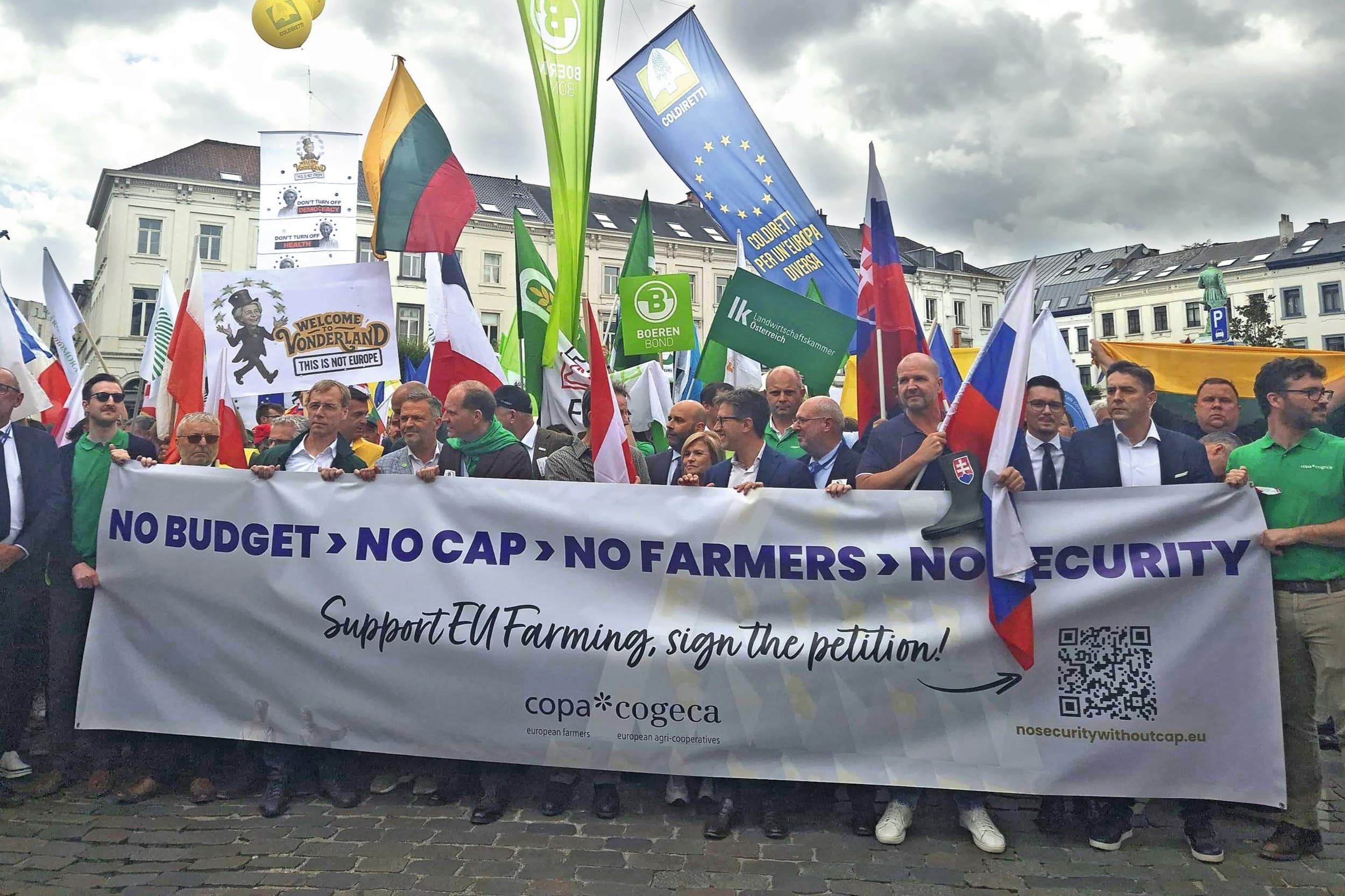 Europese boeren protesteren deze zomer in Brussel tegen de nieuwe GLB-plannen. Foto: ANP