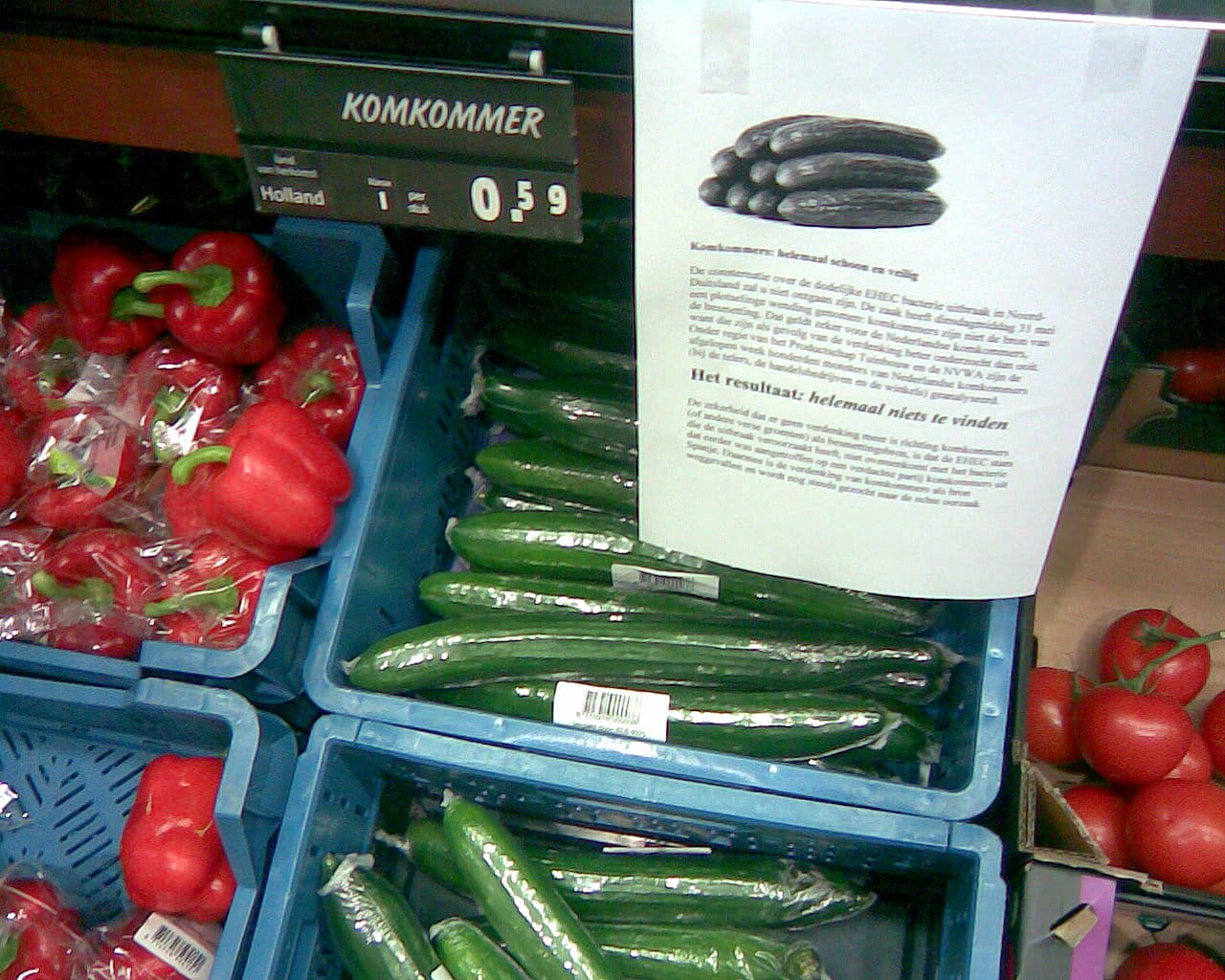 Komkommerverkoop in supermarkt  daalt met kwart