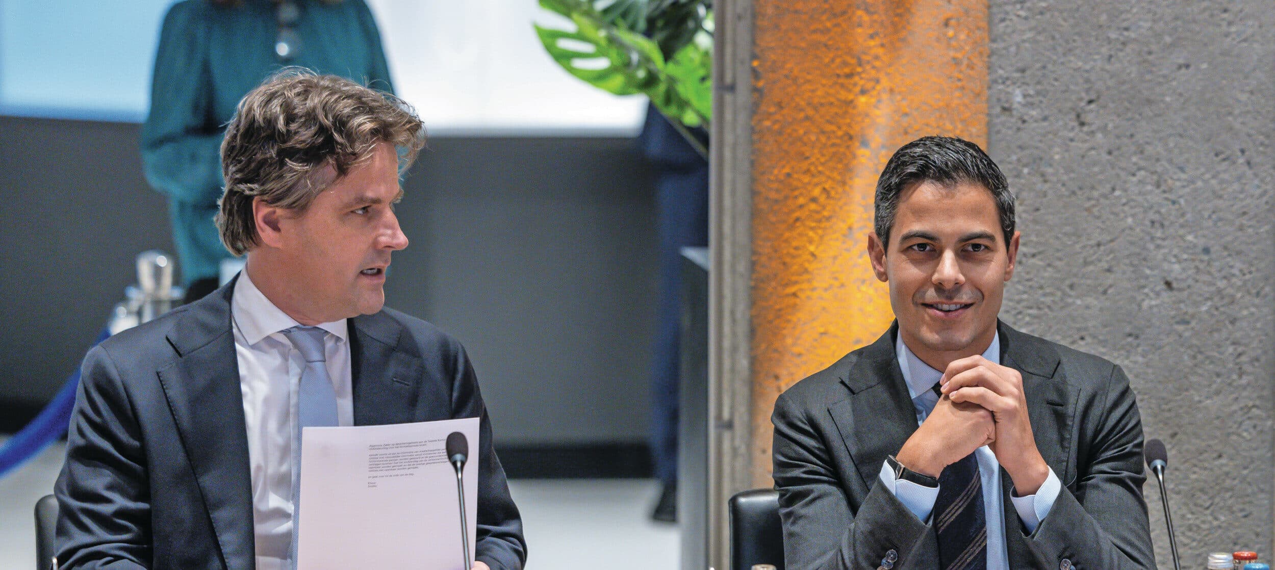 Fractievoorzitters Henri Bontenbal (CDA) en Rob Jetten (D66) moeten de komende weken samen een 'positieve' agenda opstellen. Daarin staan vijf thema's waaronder stikstof centraal. Foto: ANP