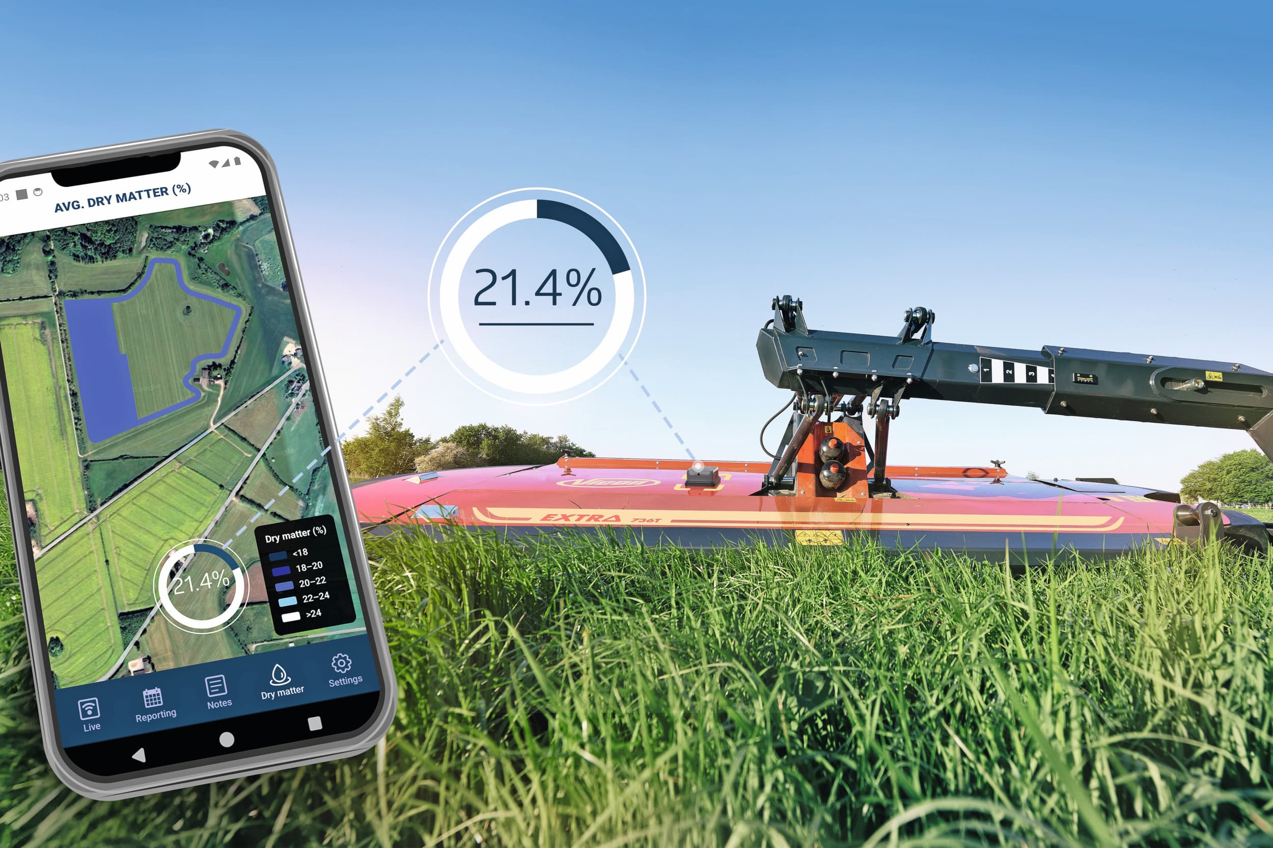 Vicon lanceert een drogestofsensor voor op de maaier. Daarmee kan de gebruiker het drogestofgehalte tijdens het maaien direct meten. Foto: Vicon