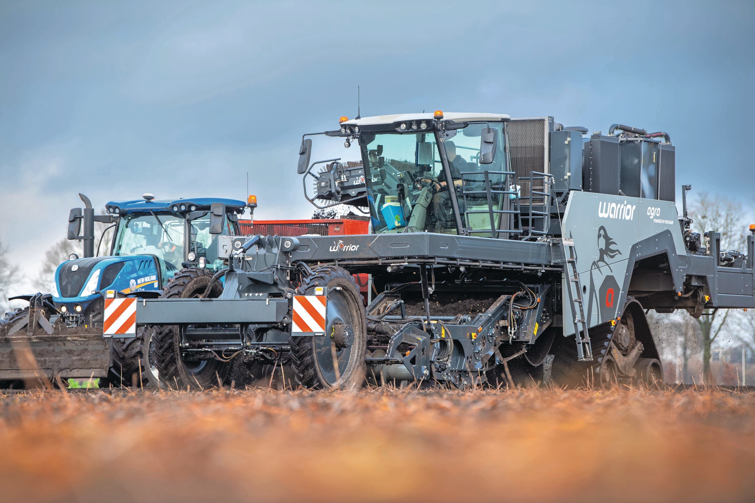 Sinds november rooit het eerste exemplaar van de Agra Warrior leliebollen in Overijssel. De eisen van bollentelers stonden voor het ontwerp van de rooier centraal. Breed inzetbaar was eveneens een uitgangspunt. De cabine staat voldoende naar achteren voor goed zicht op de invoer en kan voor transport naar voren schuiven. Door de cabine te draaien is er tevens goed zicht op de elevator. Foto's: Mark Pasveer