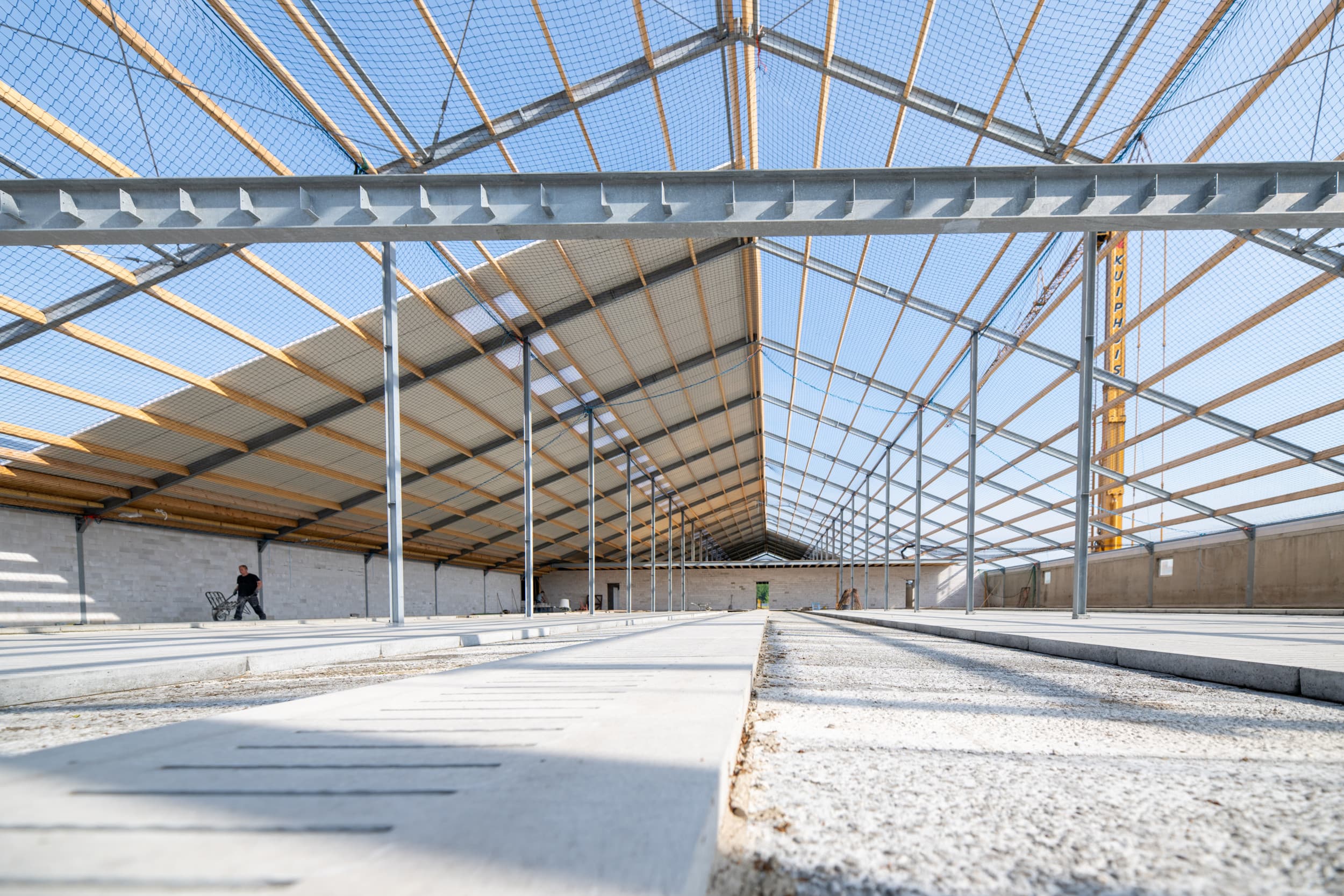 De bouw van een nieuwe vleesvarkensstal. Foto: Michel Velderman