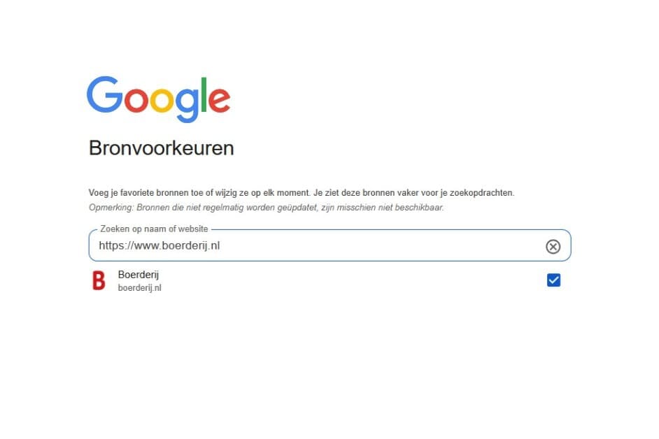 Maak je Google-nieuwsoverzicht persoonlijker met Boerderij als voorkeursbron