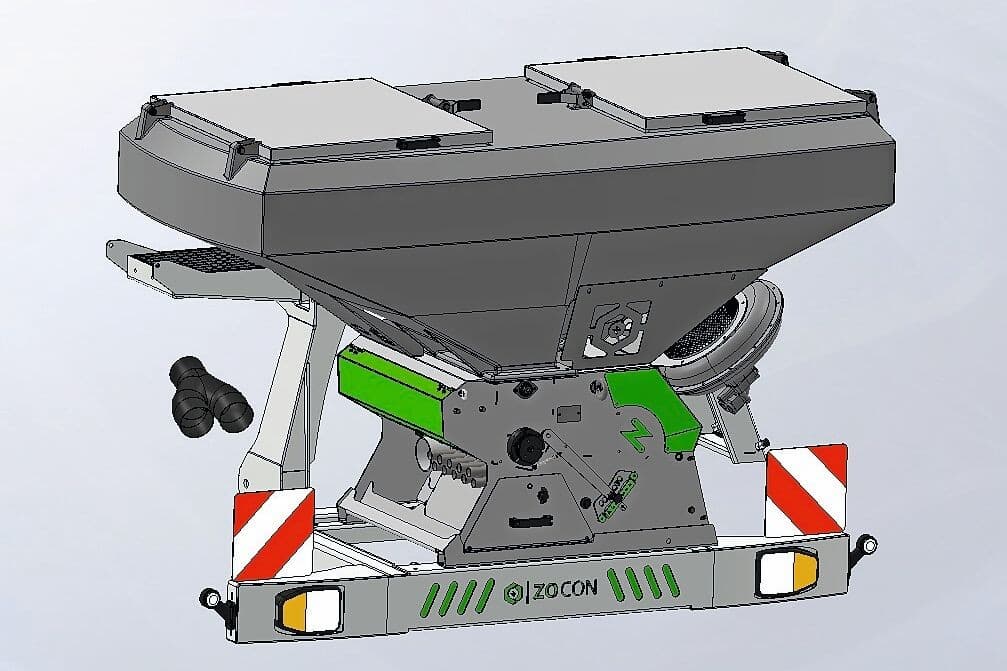 De Duo is ontwikkeld om twee verschillende zaden gelijktijdig te zaaien. De zaaimachine verschijnt in uitvoeringen met een tankcapaciteit van 800, 1.200 en 1.600 liter. Afbeelding: Zocon