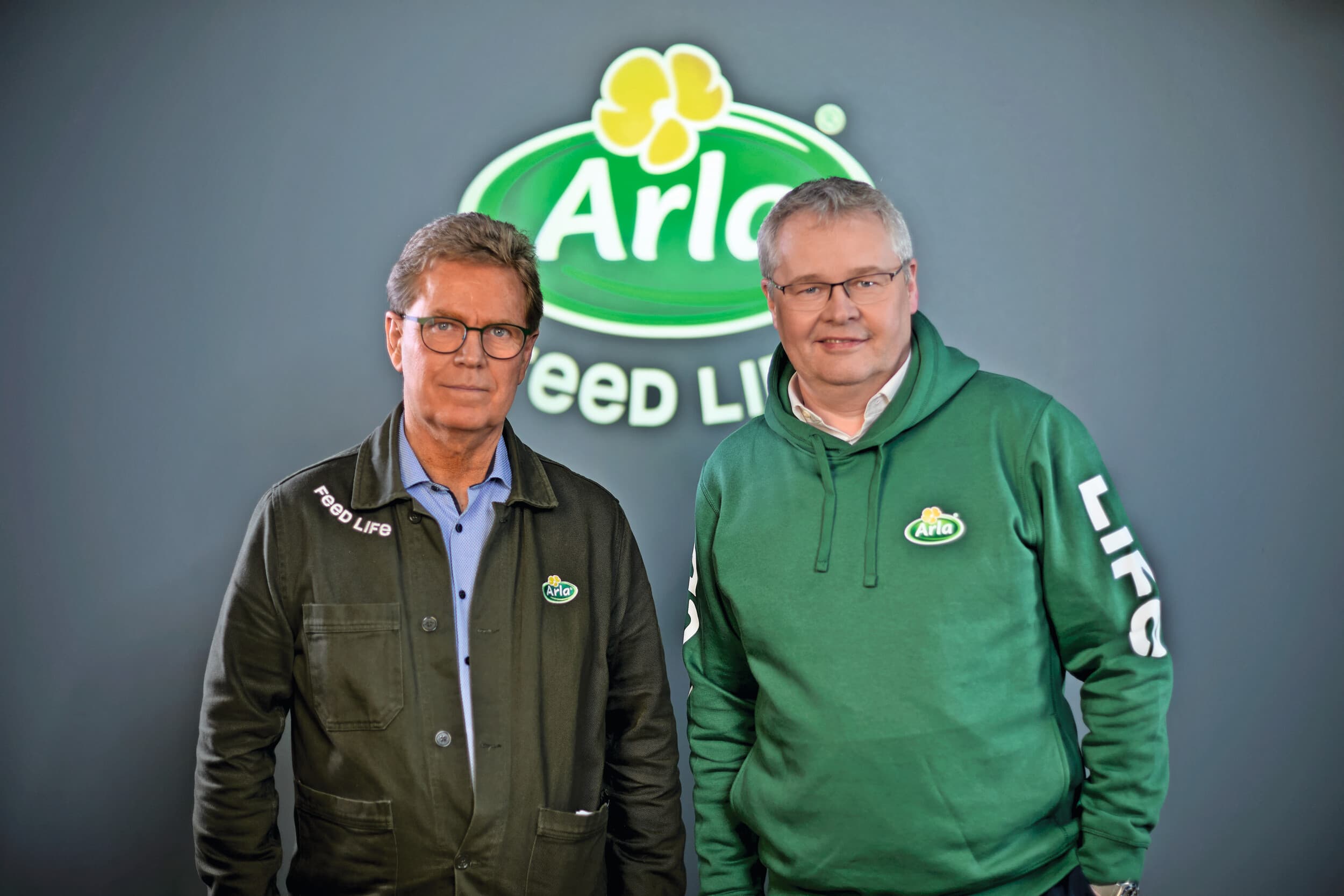Peder Tuborgh, CEO van Arla, en Ingo Müller, voormalig CEO van DMK en nu verantwoordelijk voor het samenvoegen van de twee coöperaties, zien veel synergieën door de fusie van Arla en DMK. Foto: Arla Foods