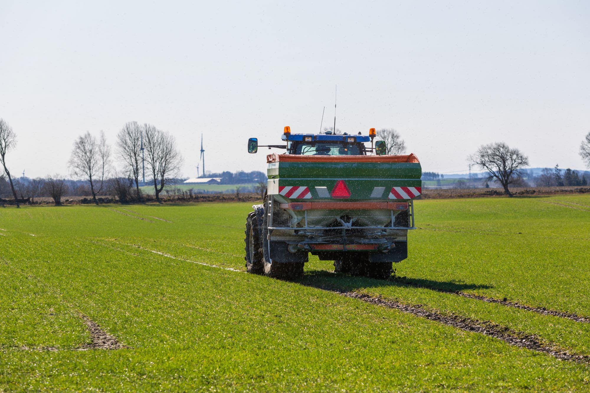 Droge mest uitrijden op grasland.