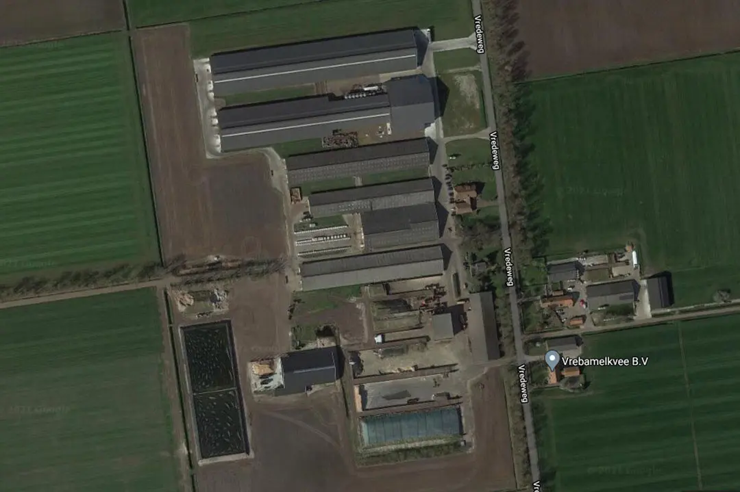 De woning op het erf van Vrebamelkvee en de woning ertegenover in Vredepeel worden geveild. - Afbeelding: Google