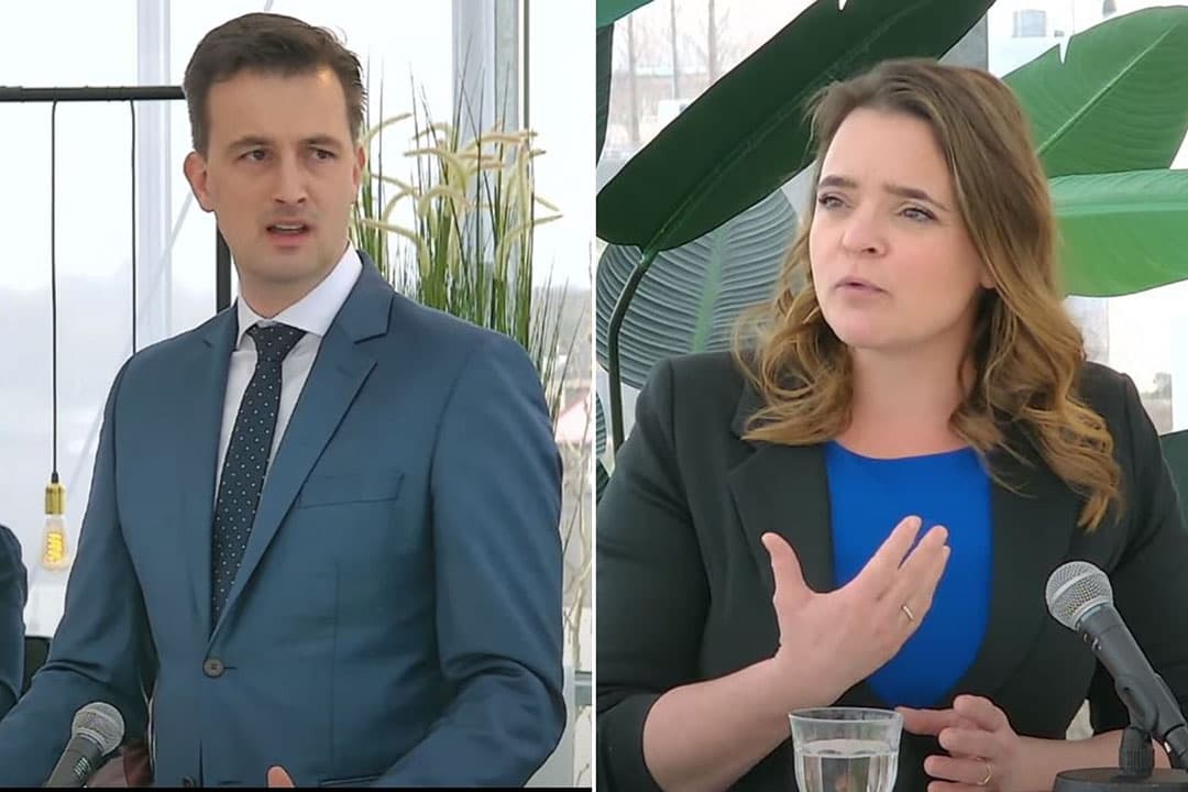 Jan Klink (VVD) en Eline Vedder (CDA) tijdens het Boerderij Verkiezingsdebat maandag 8 maart. - Foto: Misset