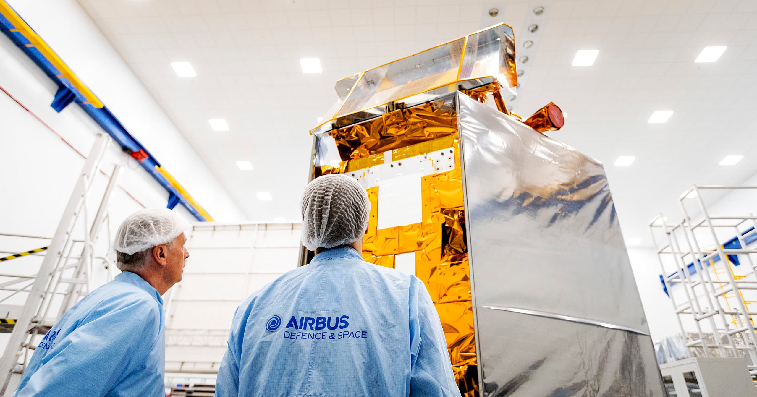 Satelliet Sentinel 5p bij de vestiging van Airbus tijdens de mediapresentatie van de Europese (ESA) met in het hart het Nederlandse ruimte-instrument Tropomi. - Foto: ANP