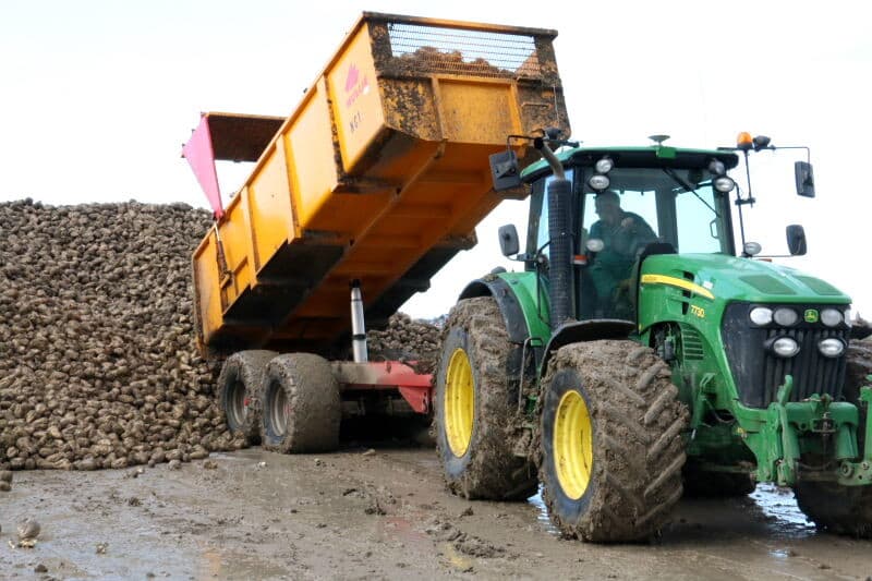 Ook landbouwbedrijf Nieuw-Kampen uit Kamperland zet een overlaadwagen in bij het rooien van de bieten. De wagen is van het bedrijf zelf. Loonbedrijf Van der Heijde uit Kamperland doet het rooiwerk.
