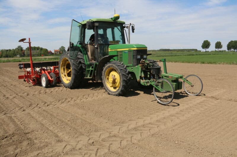 De teler zaait 140 tot 150 kilo Narda-zaaizaad per hectare. In de rij komt dat neer op ongeveer 11 bonen per meter. Voldoende warmte is voor bonen net zo belangrijk als vocht.