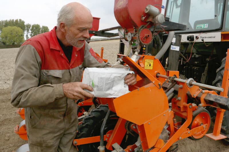De ruggen voor de peenteelt worden opgezet met aardappelruggenfrees waarbij de bovenkant van de ruggen wordt afgevlakt om voldoende ruimte voor het zaaien te krijgen.