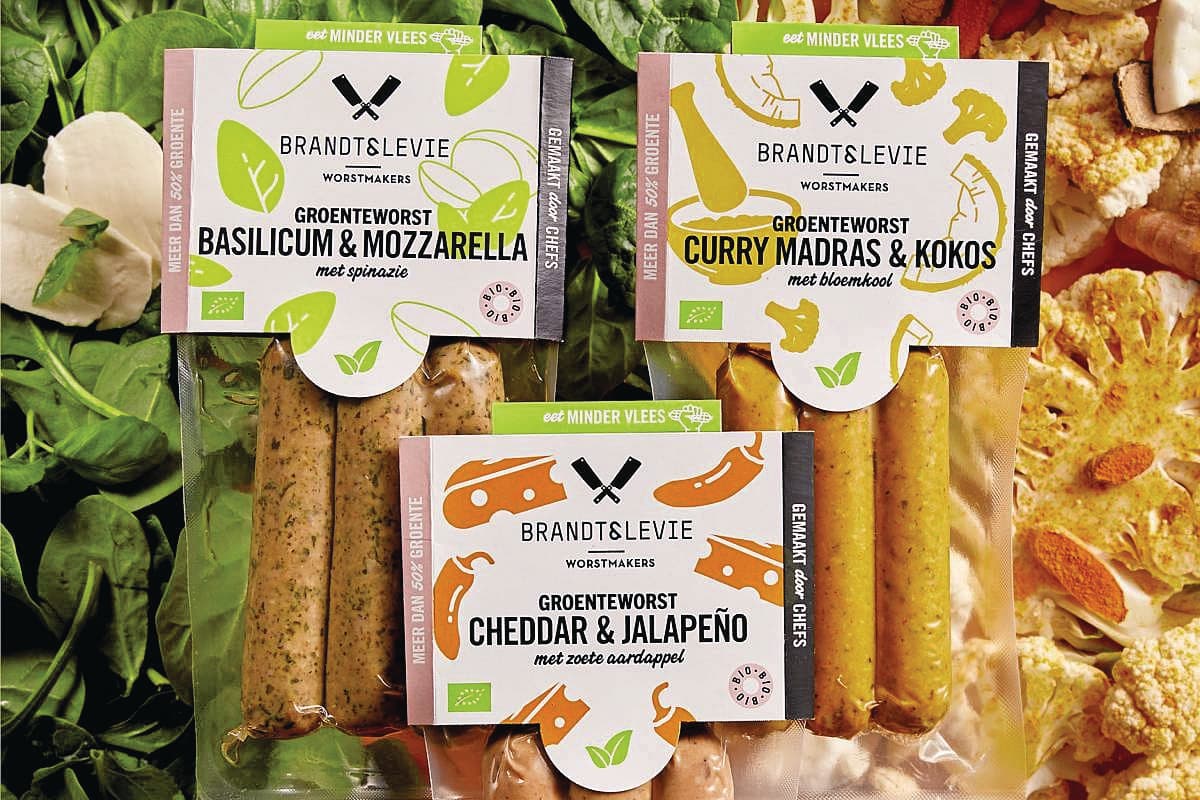 De groenteworsten zijn er in drie smaken. Foto: Brandt & Levie