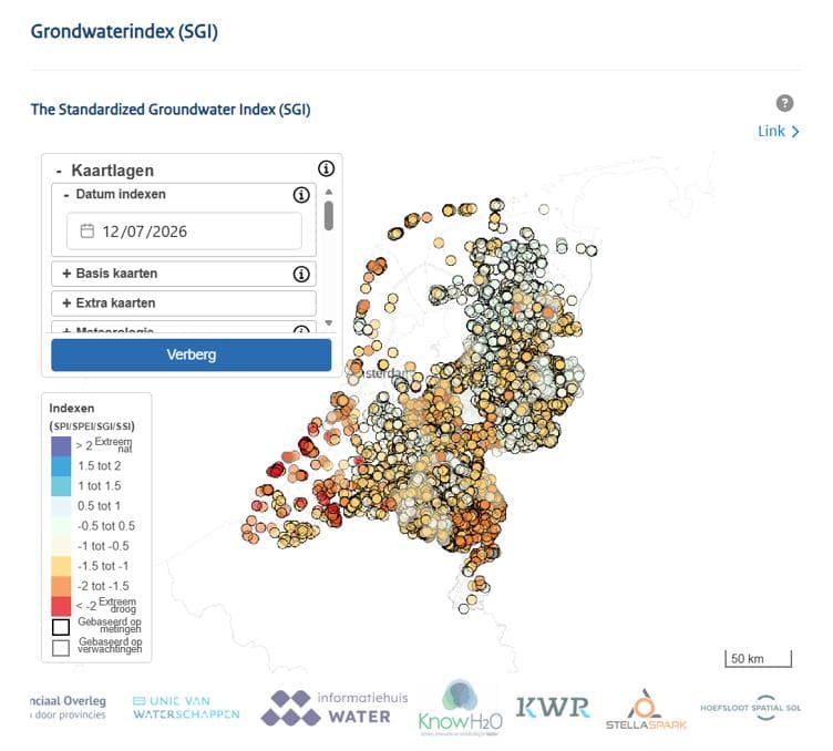 Grondwaterindex. Foto: Rijkswaterstaat: https://waterberichtgeving.rws.nl/owb/droogtemonitor/grondwaterbodemvocht