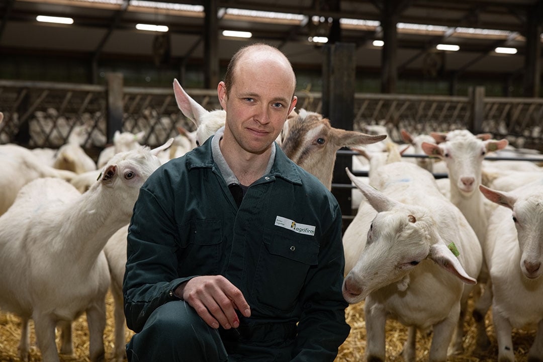 Patrick heeft in Teteringen (N.-Br.) met zijn ouders een vof met  1.200 melkgeiten, 400 lammeren en 45 hectare in gebruik.