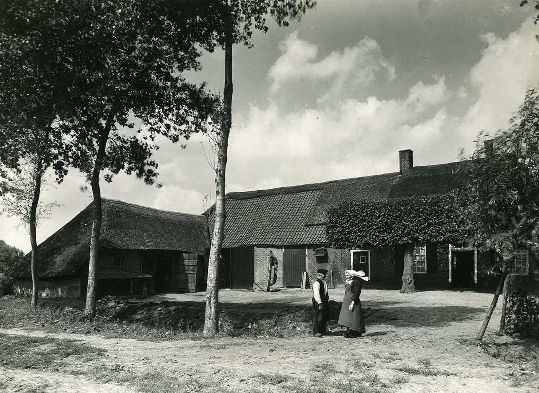 Onder de witte muts van de boerin is een beetje haar te zien. Veel meer dan dit was het niet want men knipte het kort. Lang haar was maar vies, er ging vuil en ongedierte in zitten. Het korte haar werd bedekt met een muts. Die op de foto is voor het werk, voor de zondag was er een sjieker exemplaar. - Foto: Misset