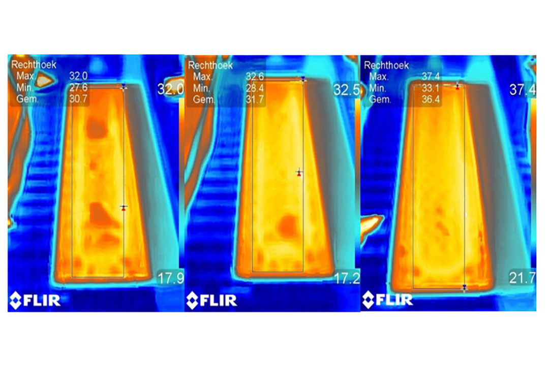 Door met een warmtecamera foto’s van de vloerplaat te maken kan de gemiddelde temperatuur van het biggennest worden bepaald en kunnen koudebruggen in beeld worden gebracht. De gemiddelde temperatuur zonder lamp dient de eerste 4 dagen na de geboorte tussen 34 en 36 graden te liggen.