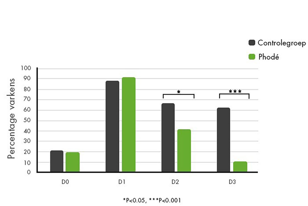 Gemiddeld percentage varkens met matige tot ernstige huidletsels.