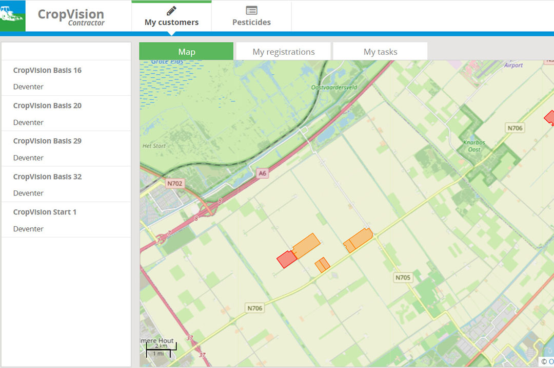 CropVision Contractor is real time zichtbaar op smartphone, tablet of computer van loonwerker en teler. De teler heeft zo al zijn teeltregistraties compleet ten behoeve van zijn certificering. - Foto: AgroVision