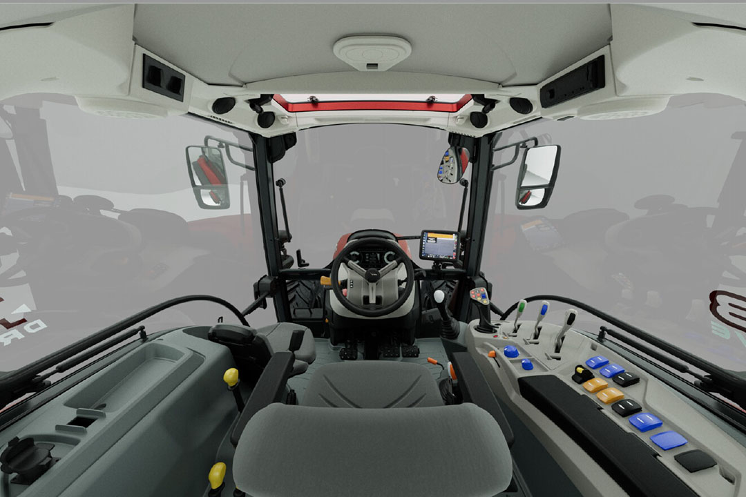 De vierstijlencabine van de X5. Rechts de nieuwe zijconsole met voorop de multifunctionele Smartpilot-rijhendel.