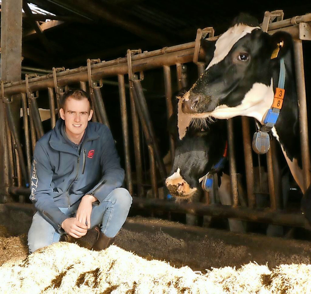 Niek Memelink (25) heeft een melkveebedrijf in Duitsland; zijn familie woont nog bij het stierenbedrijf in Toldijk (Gld). Het bedrijf in Duitsland telt 95 melkkoeien en 75 stuks jongvee. Memelink bewerkt er 60 hectare grond. - Foto: Fam. Memelink