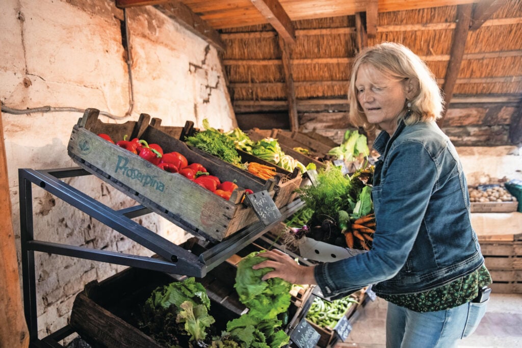Naast groenten, granen, fruit en bloemen is er een winkel waar producten van eigen grond verkocht worden.